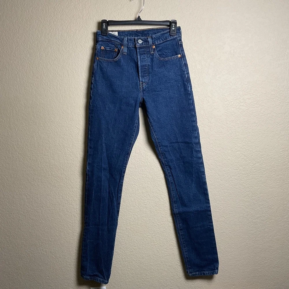 Levis Womens W25 L32 501 Skinny Premium Blue Denim High Wasted Jeans - Picture 1 of 10